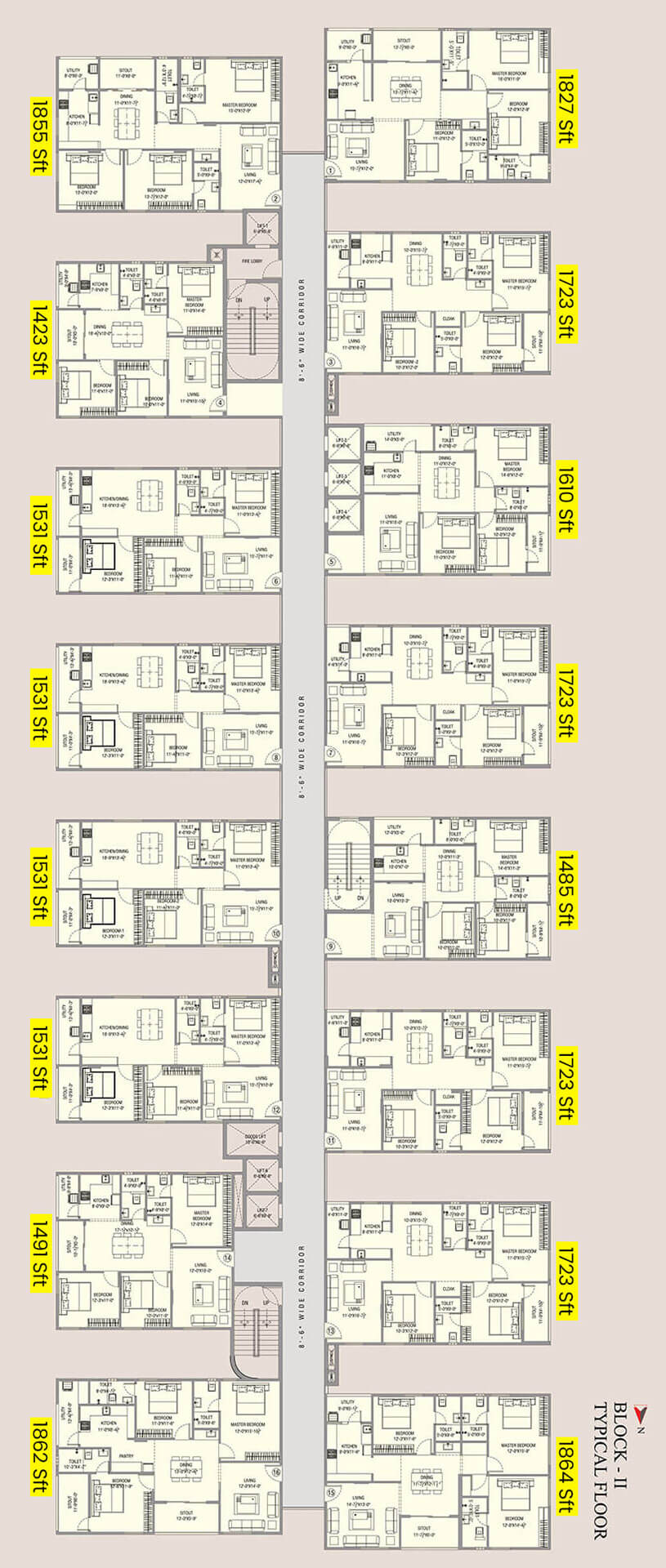 Block II Typical Floor Plan | MVV Green Field