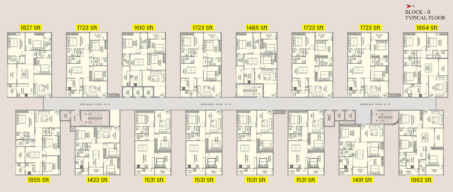 Block II Typical Floor Plan | MVV Green Field